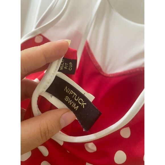 Niptuck Multifit Cup Red Polka Dot Ruched One Piece Swim Bathing Suit Pinup 10 - Picture 8 of 9